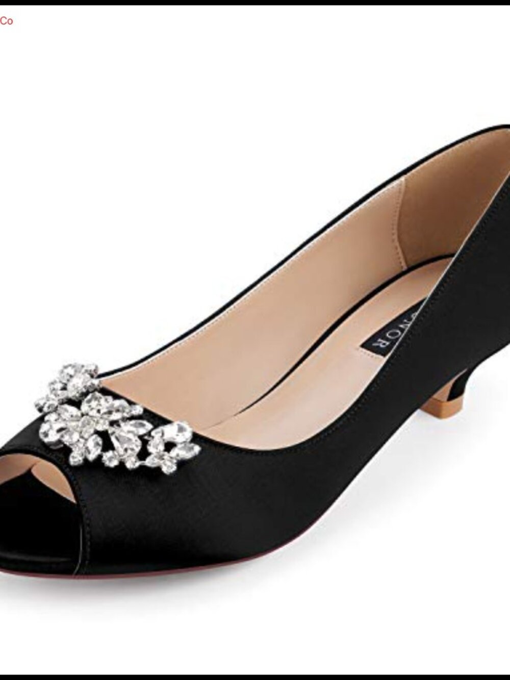ERIJUNOR Women Comfort Low Kitten Heels Rhinestones Peep Toe Wedding Evening